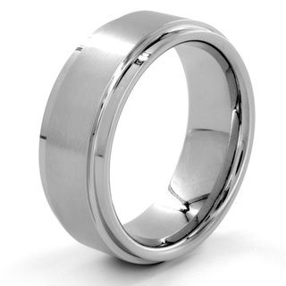 Cobalt and Tungsten Brushed and Polished Stepped Edge Ring Men's Rings