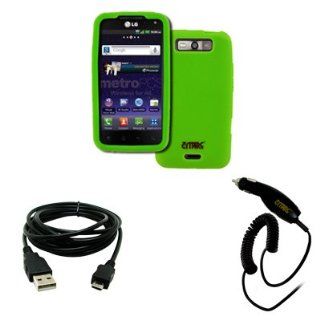 EMPIRE MetroPCS LG Connect 4G MS840 Silicone Skin Case Cover, Neon Green + USB 2.0 Data Cable + Car Charger: Cell Phones & Accessories