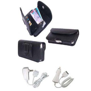 PCMICROSTORE Brand Apple iPhone PDA Premium Black Leather Wallet Carrying Case with Belt Loop and Clip   Include Accessory Compartment   Style H11   Bundled with 12v Rapid Premium Car Charger and Home Travel Wall Charger Cell Phones & Accessories