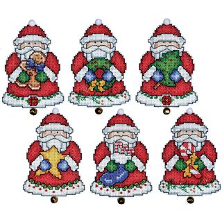 Santa Ornaments Plastic Canvas Kit 3X4in Set Of 6 Cross Stitch Kits