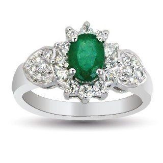 1.32 Ct Emerald & Diamond Engagement Ring Setting 18k White Gold: Jewelry