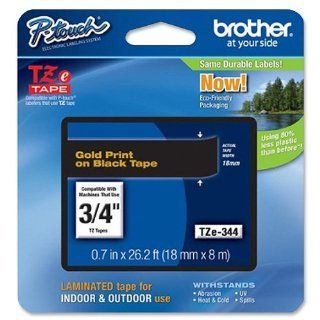 Brother Tape, Gold on Black, 18mm (TZe344)   Retail Packaging: Office Products