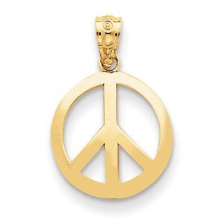 14k Yellow Gold Polished Peace Sign Circle Pendant. Metal Wt  0.56g: Jewelry