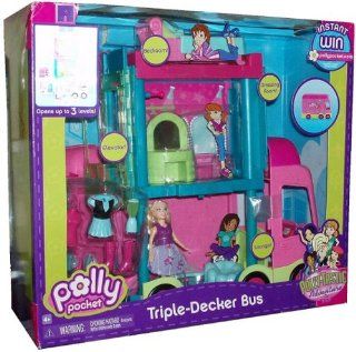 Polly Pocket Polly Tastic Adventure   Triple Decker Bus with Bedroom, Dressing Room, Elevator, Lounge and Lots of Accessories: Toys & Games