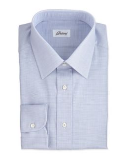 Mens Micro Check Dress Shirt, Blue/Brown   Brioni   Blue/Brown (39/15.5L)