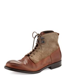 Mens Mixed Media Derby Boot, Taupe   Alexander McQueen   Taupe (43.5/10.5D)