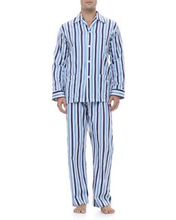 Mens Pajama Set, Blue Stripe   Derek Rose   Blue (SMALL)