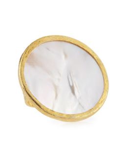 22k Gold Plate Round Mother of Pearl Ring   Nest   Pearl