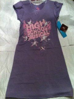 Disney Channel High School Musical Long Purple Short Sleeve Dress, on Front says 'High School Musical' wth Character's Faces in Stars   Size L/14yrs: Toys & Games