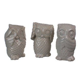Decorative Ceramic Owls   Hear, See, Speak No Evil   Set of 3   4" Wide and 6" Tall   Collectible Figurines