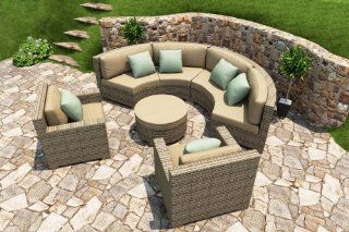 Forever Patio Hampton Radius 5 Piece Wicker Outdoor Sectional Set with Tan Sunbrella Cushions (SKU FP HAMR 5SEC HT BE) : Patio Sofas : Patio, Lawn & Garden