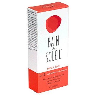 Bain de Soleil Mega Tan Sunscreen Lotion With Self Tanner, SPF 4   4 fl oz : Sunscreen For The Beach : Beauty
