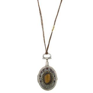 1928 Jewelry T.R.U. Native Locket Tiger Eye Pendant Necklace as seen on Tiffany Hines Jewelry