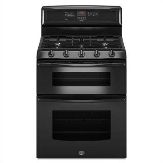 Maytag Gemini: MGT8775XB 3.9 Cu. Ft.Capacity Double Oven Freestanding Gas Range 2.1 cu. ft. Self Cleaning Upper Oven, 3.9 cu. ft. Self Cleaning Lower Oven and Self Cleaning Upper and Lower Ovens with Adjustable Levels: Black: Appliances