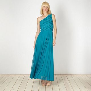 Diamond by Julien Macdonald Designer turquoise petal one shoulder maxi dress