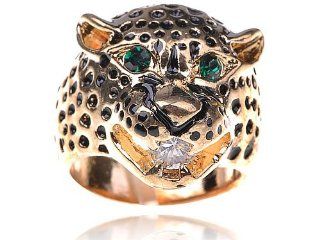 African Leopard Gold Tone Emerald Eye Costume Jewelry Lovely Fashion Sized Ring: Jewelry
