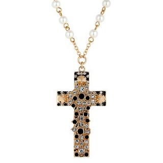 Mood Long cross pendant rosary bead necklace