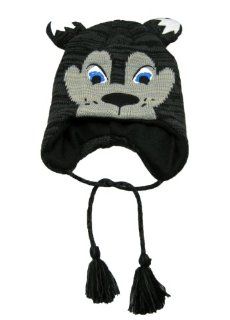Awesome Slightly Striped Brown, Gray, and White Cool Wolf Hat with Big Blue Eyes and Black Nose w/ Black Freckles Hat: Everything Else