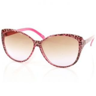 Retro 70s Slightly Cat Frames Smoke Lens Sunglasses Animal Print Leopard Fuchsia: Clothing