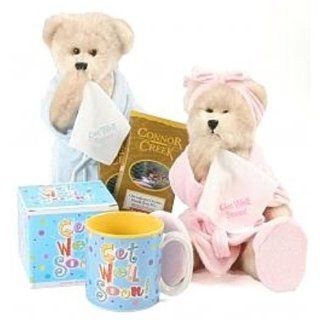 Get Well Soon Teddy Bear with Hanky Gift Set   BLUE : Gourmet Gift Items : Grocery & Gourmet Food