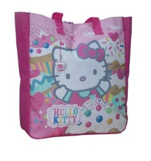 HELLO KITTY CUP CAKE GIRLS LARGE TOTE SHOPPER TRAVEL HAND LUGGAGE BAG PINK NEW: Clothing
