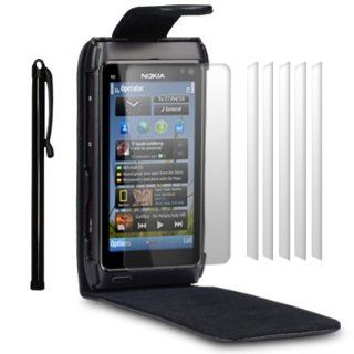 Nokia N8 Premium PU Leather Flip Case with 6 Screen Protectors and 1 Stylus (Black): Cell Phones & Accessories