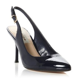 Dune Navy patent synthetic caddie sling back pointed toe patent court shoe