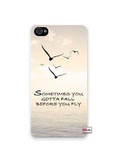 Sometimes You Gotta Fall Before You Fly Hipster Quote iPhone 4 Quality Hard Snap On Case for iPhone 4 4S 4G   AT&T Sprint Verizon   White Case Cover: Cell Phones & Accessories