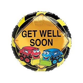 Get Well Soon 18" Caution Road Sign & Toy Bulldozers Sympathy Mylar Foil Balloon: Everything Else