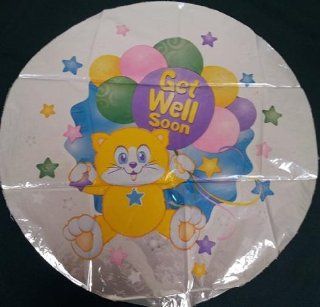 Mylar Foil Balloon 18" Round Get Well Soon Yellow Cat Kitten Stars Bouquet: Toys & Games