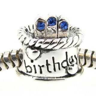 Sterling Silver Birthday Cake Sapphire Blue CZ September Birthstone Bead For European Charm Bracelets: Jewelry