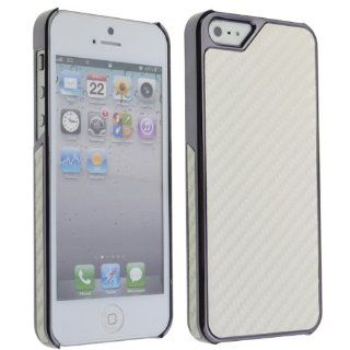 Simple White Carbon Fiber Clip On Chrome Hard Back Case Cover for Apple iPhone 5: Cell Phones & Accessories
