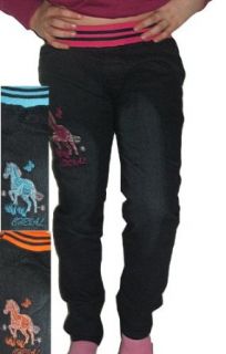 Schmale Mdchen Jeanshose mit Pferdemotiv, Jeans mit Pferde Stickerei, Gre 104/110: Bekleidung