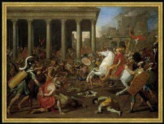 Bild mit Rahmen: Nicolas Poussin, "Die Zerstrung des Tempels in Jerusalem durch Titus", 71 x 52   Holz Corum S: Gold: Küche & Haushalt