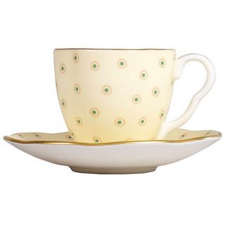 Wedgwood Yellow polka dot Harlequin coffee cup and saucer