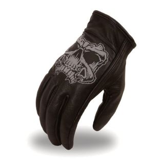 First Classics Mens Gel Palmed Motorcycle Gloves with Reflective Skull   Black,