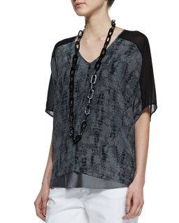 Eileen Fisher Printed Silk V Neck Top