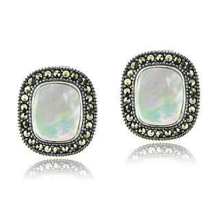 Glitzy Rocks Sterling Silver Mother of Pearl and Marcasite Earrings