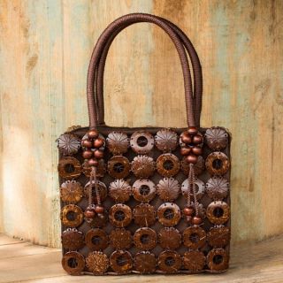 Hand crafted Coconut Shell Thai Coconut Brown Cotton Handbag