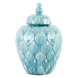 Howard Elliott Feathered Textured Turquoise Blue Urn   Vases