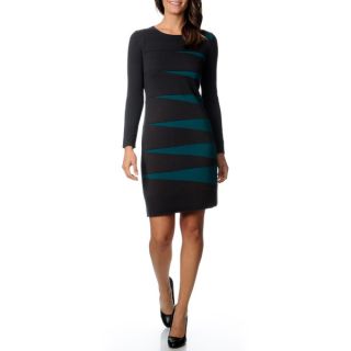 Lennie for Nina Leonard Womens Geo Metric Colorblock Sweater Dress