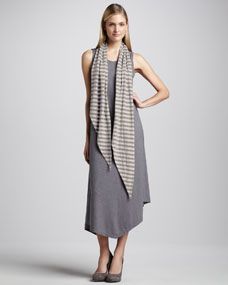 Eileen Fisher Handkerchief Hem Slub Dress & Striped Double Knit Scarf, Womens