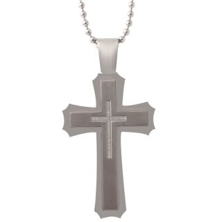 Large Stainless Steel Mens 1/4ct TDW Diamond Cross Pendant Necklace