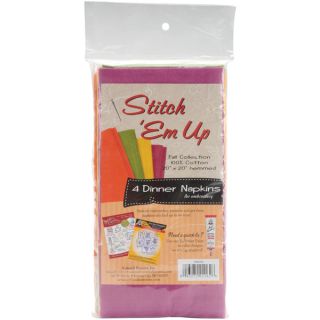 Stitch em Up Dinner Napkins For Embroidery 4/Pkg Bright Collection
