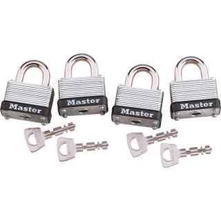 Master Lock 4-Pk. 1 1/2in. Warded Padlocks, Model# 30009D  Pad Locks
