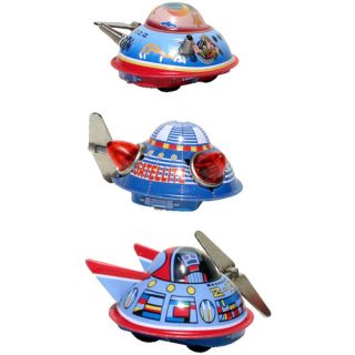 Collectible 3 Piece Decorative Tin Toy Space Ships Set