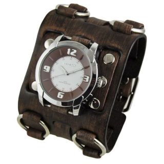 Nemesis White and Brown Embossed Mens Watch with Faded Brown Wide
