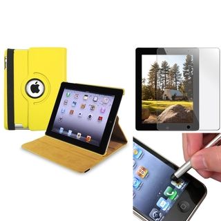 Yellow Swivel Case/ Screen Protector/ Silver Stylus for Apple iPad 3