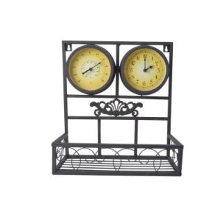 Moonrays 14 in. Outdoor Planter Box with Clock and Thermometer   Metal Black 95004