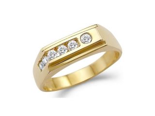 Solid 14k Yellow Gold Mens Wedding Band New CZ Cubic Zirconia Ring 0.5 ct